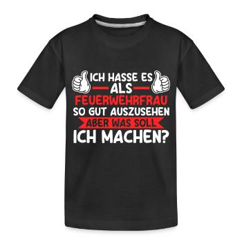 Feuerwehr Feuerwehrfrau - Kinder Premium Bio T-Shirt - Schwarz - Vorne