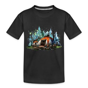 Camping atmosphere. A retro adventure. - Kids' Premium Organic T-Shirt - black - Front