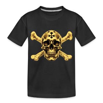 Goldener Piratenschädel ☠ - Kinder Premium Bio T-Shirt - Schwarz - Vorne