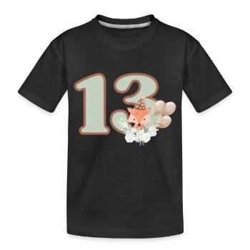 13e anniversaire renard fleurs - T-shirt bio Premium Enfant - noir - Devant