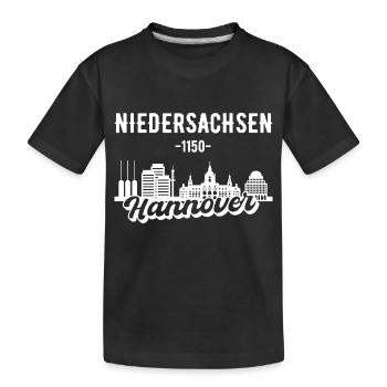 Hannover Skyline Geschenkidee - Kinder Premium Bio T-Shirt - Schwarz - Vorne