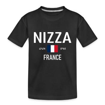 Nizza - France - Frankreich - Flagge - Koordinaten - Kinder Premium Bio T-Shirt - Schwarz - Vorne