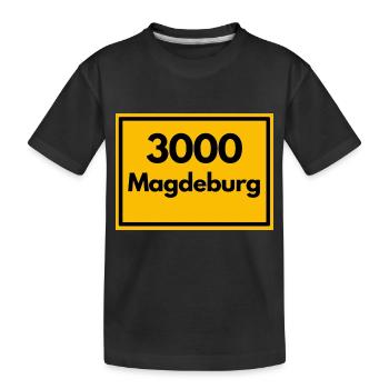 Place sign - then retro old zip code 3000 Magdeburg - Kids' Premium Organic T-Shirt - black - Front