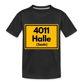 Place sign - then retro old zip code 4011 HALLE - Kids' Premium Organic T-Shirt - black - Front