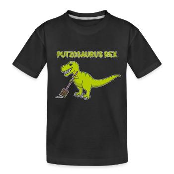 T-Rex Broom Cleaning Putzosaurus - Kids' Premium Organic T-Shirt - black - Front