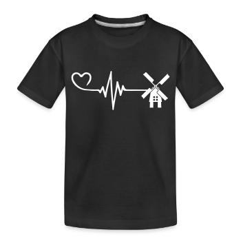 Windmühle Puls Herz Liebe - Kinder Premium Bio T-Shirt - Schwarz - Vorne