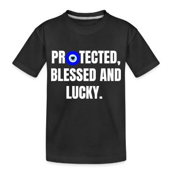 Protected and lucky - Kids' Premium Organic T-Shirt - black - Front