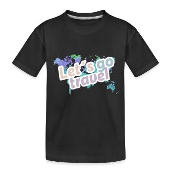 Map with letters: "lets go travel" - Kids' Premium Organic T-Shirt - black - Front