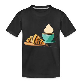 Frühstücksgenuss: Croissant & Café - Kinder Premium Bio T-Shirt - Schwarz - Vorne