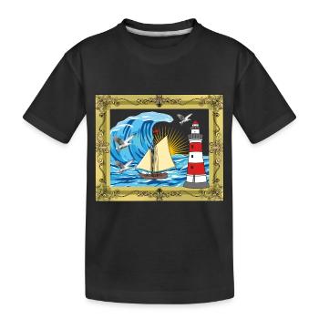 Meer Schiff maritim Seefahrer Seemänner Leuchtturm - Kinder Premium Bio T-Shirt - Schwarz - Vorne