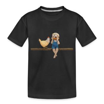 Junge mit Huhn und Mais - Kinder Premium Bio T-Shirt - Schwarz - Vorne