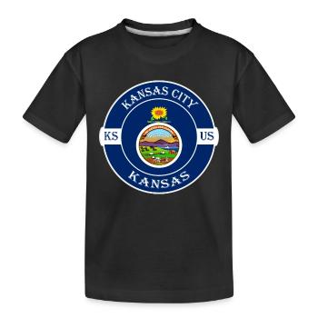 Kansas City Kansas Flag USA Travel Souvenir Badge - Kids' Premium Organic T-Shirt - black - Front