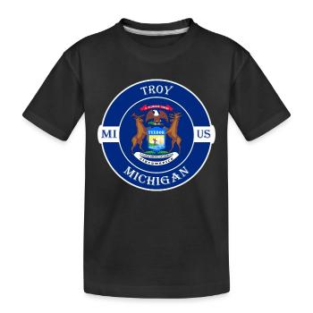 Troy Michigan Flagge USA Reise Souvenir Abzeichen - Kinder Premium Bio T-Shirt - Schwarz - Vorne