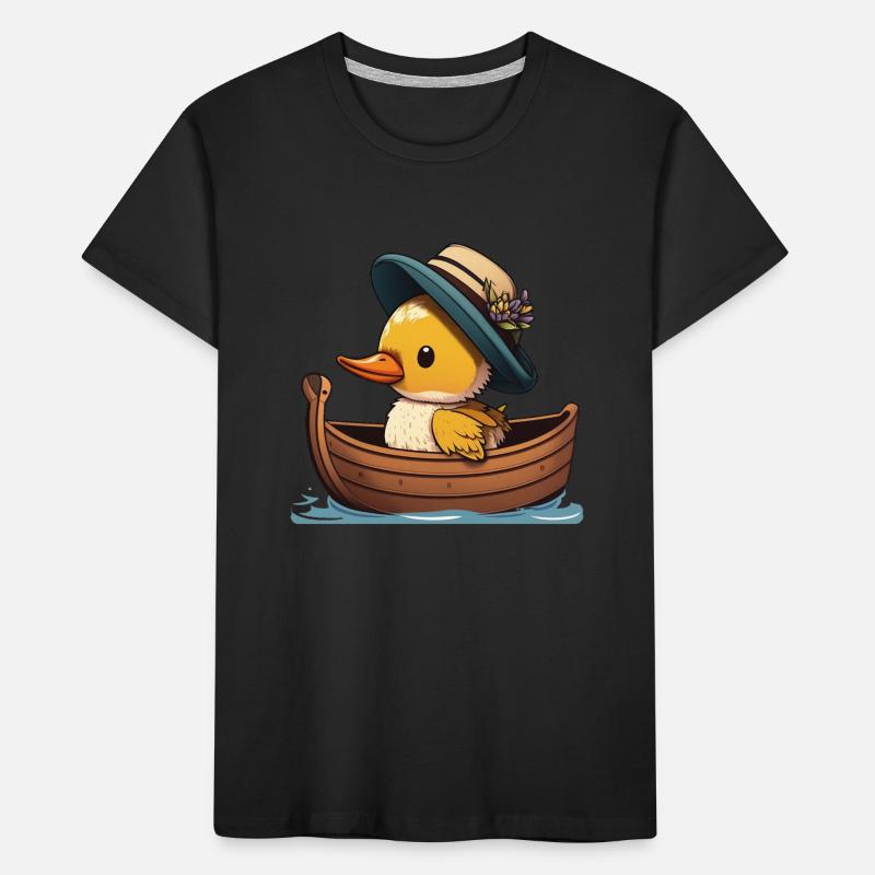 Canard mignon en bateau à rames avec chapeau d’été et fleur T-shirt bio Premium Enfant