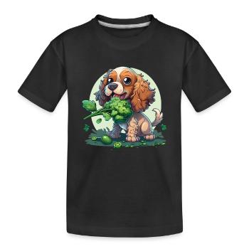 Un chien mignon mange des légumes au brocoli - T-shirt bio Premium Enfant - noir - Devant