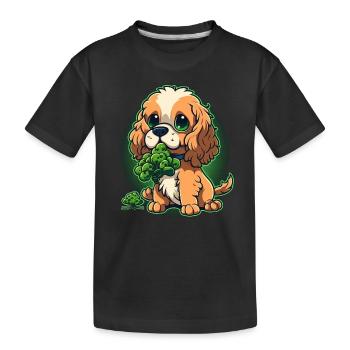 Un chien mignon mange des légumes au brocoli - T-shirt bio Premium Enfant - noir - Devant