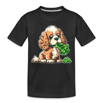 Un chien mignon mange des légumes au brocoli - T-shirt bio Premium Enfant - noir - Devant
