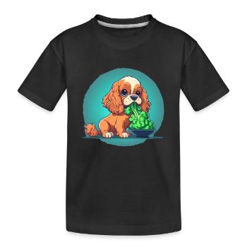 Un chien mignon mange des légumes au brocoli - T-shirt bio Premium Enfant - noir - Devant