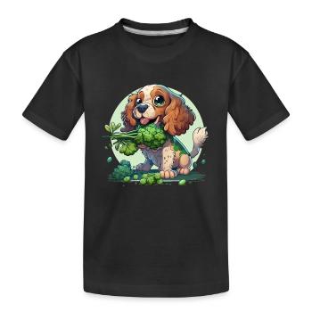Un chien mignon mange des légumes au brocoli - T-shirt bio Premium Enfant - noir - Devant