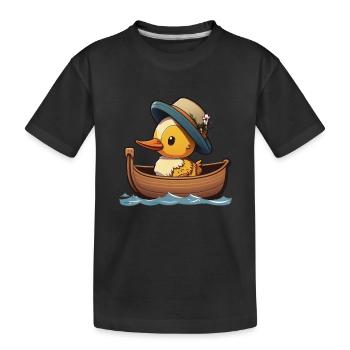 Süße Ente im Ruderboot mit Sommerhut und Blume - Kinder Premium Bio T-Shirt - Schwarz - Vorne