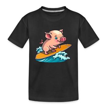 Cochon mignon dans la mer surf surf surf surf sur planche de surf - T-shirt bio Premium Enfant - noir - Devant