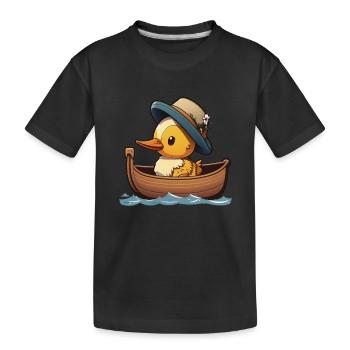 Canard mignon en bateau à rames avec chapeau d’été et fleur - T-shirt bio Premium Enfant - noir - Devant