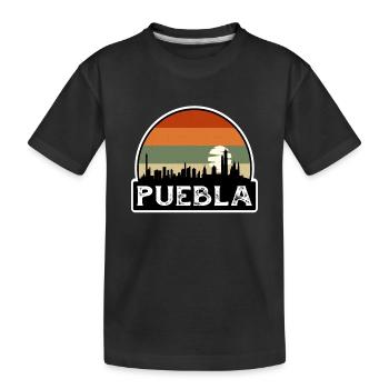 Puebla Mexico Flag Skyline Travel Souvenir - Kids' Premium Organic T-Shirt - black - Front