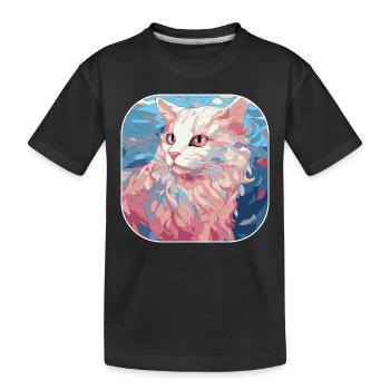 Buntes Aquarellglas der amerikanischen Curl-Katzenrasse - Kinder Premium Bio T-Shirt - Schwarz - Vorne