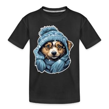 Winter dog with hat and scarf - Kids' Premium Organic T-Shirt - black - Front