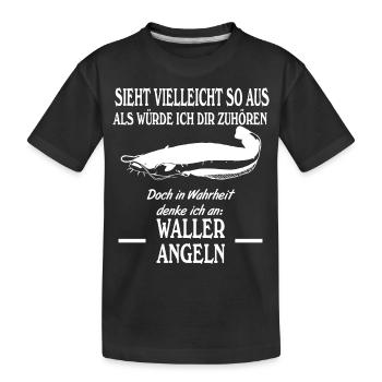 Ich denke an Waller angeln Wels Wallerangeln - Kinder Premium Bio T-Shirt - Schwarz - Vorne