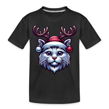 Katze Rentier Geweih - Kinder Premium Bio T-Shirt - Schwarz - Vorne