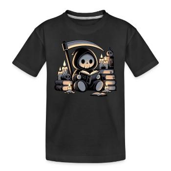 Grim Reaper Bookworm with Scythe - Kids' Premium Organic T-Shirt - black - Front