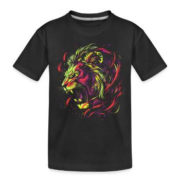 Löwe Bunt Löwenkopf Neon Farbenfroh Raubtier Kunst - Kinder Premium Bio T-Shirt - Schwarz - Vorne