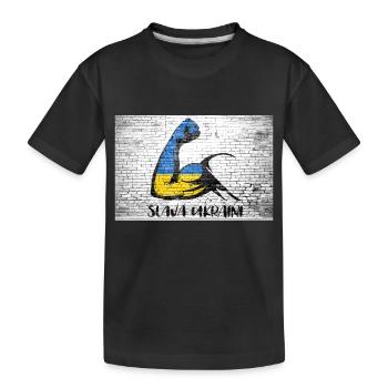 Slava Ukraini Schriftzug Motto Ukraine Muskeln spielen - Kinder Premium Bio T-Shirt - Schwarz - Vorne