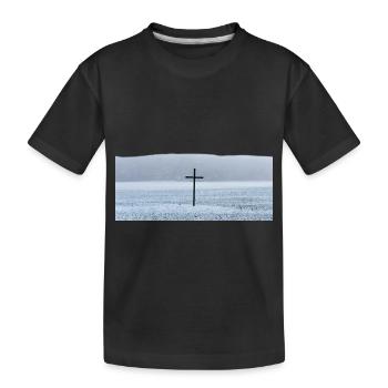 Großes schwarzes Kreuz auf einem Feld im Winter - Kinder Premium Bio T-Shirt - Schwarz - Vorne