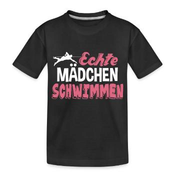 Echte Mädchen schwimmen - Kinder Premium Bio T-Shirt - Schwarz - Vorne