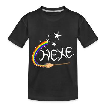 Regenbogen Hexe - Kinder Premium Bio T-Shirt - Schwarz - Vorne