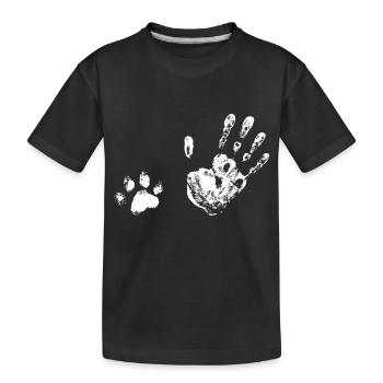 Fußabdruck Mensch und Pfote - Tierliebhaber - Kinder Premium Bio T-Shirt - Schwarz - Vorne
