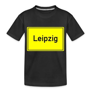 ortsschild leipzig - Kinder Premium Bio T-Shirt - Schwarz - Vorne