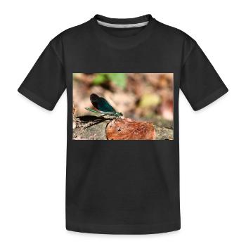 Männlicher Calopteryx auf abgestorbenem Blatt - Kinder Premium Bio T-Shirt - Schwarz - Vorne
