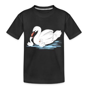 Maman cygne blanc et ses deux bébés - T-shirt bio Premium Enfant - noir - Devant