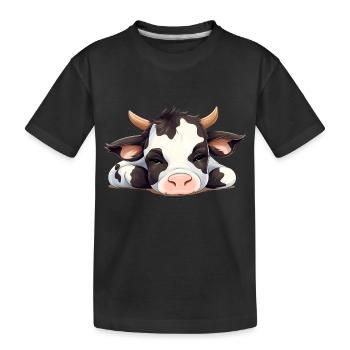 Müde Kuh - genervte Tiere - Kinder Premium Bio T-Shirt - Schwarz - Vorne