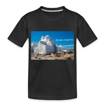 Vieille ville de Mykonos Église de Panagia Paraportiani - T-shirt bio Premium Enfant - noir - Devant