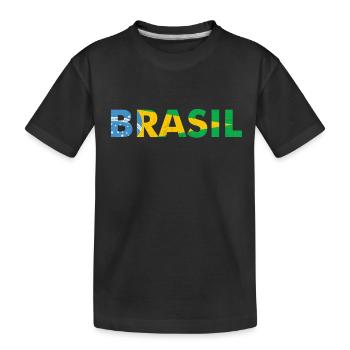 Brasilien Flaggendesign in Nationalfarben - Kinder Premium Bio T-Shirt - Schwarz - Vorne