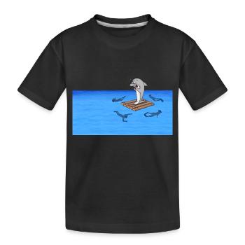 Hai auf Floß - Kinder Premium Bio T-Shirt - Schwarz - Vorne