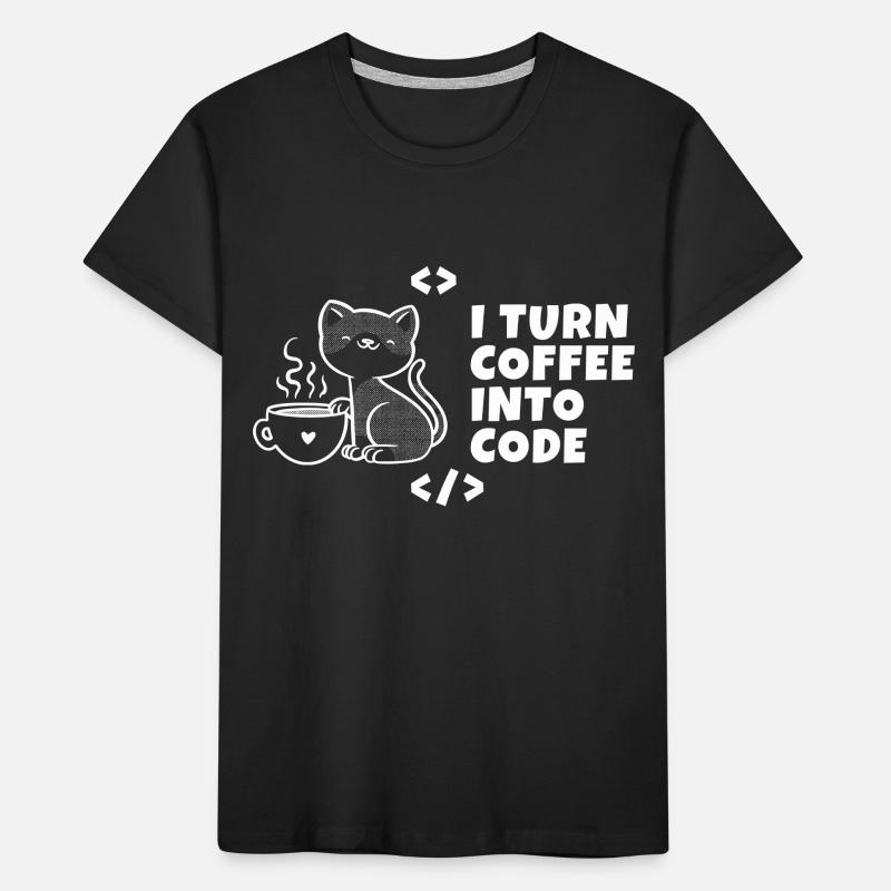 I turn coffee into code Programmierer Entwickler Kinder Premium Bio T-Shirt