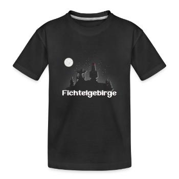 Schneeberg bei Nacht mit Luchs - Kinder Premium Bio T-Shirt - Schwarz - Vorne