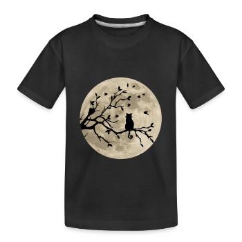 Katze auf Ast im Mondschein - Kinder Premium Bio T-Shirt - Schwarz - Vorne