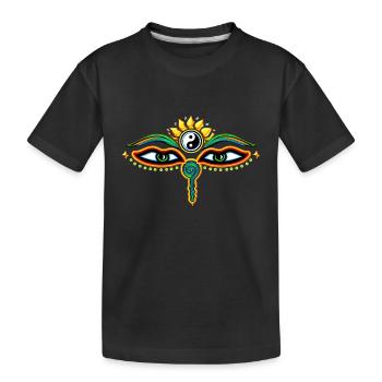 Augen des Buddha, Yin Yang, Weisheit & Erleuchtung - Kinder Premium Bio T-Shirt - Schwarz - Vorne