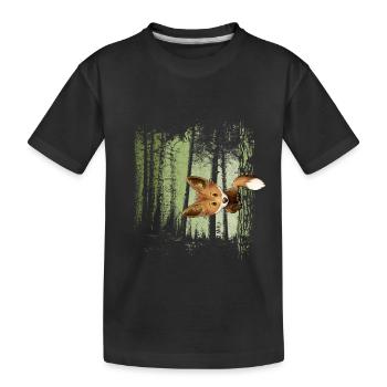 Lässiger Fuchs hinterm Baum im Zwielicht-Wald - Kinder Premium Bio T-Shirt - Schwarz - Vorne